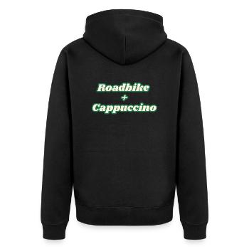 Roadbike + Cappuccino - Unisex Premium Bio Zip Hoodie - Schwarz - Hinten - Nico (187cm)