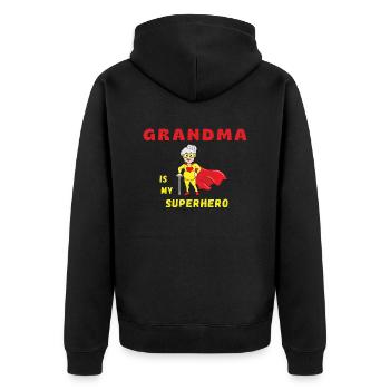 Grandma Is My Superhero Funny Design - Unisex Premium Organic Zip Hoodie - black - Back - Nico (187cm)