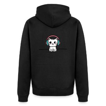 Chat mignon avec des écouteurs Doodle - Veste à capuche bio Premium Unisexe - noir - Dos - Nico (187cm)