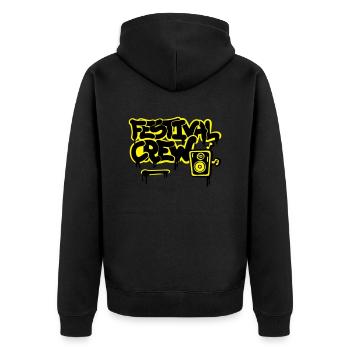 Festival crew Graffitti Musik Open air Sommer - Unisex Premium Bio Zip Hoodie - Schwarz - Hinten - Nico (187cm)