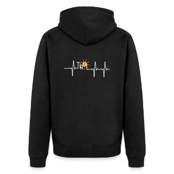 Alpen Tirol Sonne Herzschlag Puls Frequenz EKG - Unisex Premium Bio Zip Hoodie - Schwarz - Hinten - Nico (187cm)