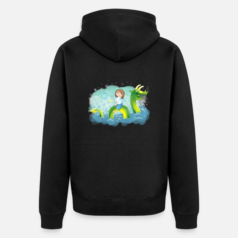 Mädchen Drachen reiten - Unisex Premium Bio Zip Hoodie - Schwarz