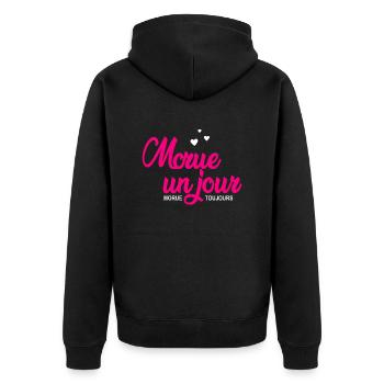 morue un jour morue toujours - Unisex Premium Bio Zip Hoodie - Schwarz - Hinten - Nico (187cm)