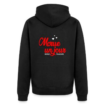 morue un jour morue toujours - Unisex Premium Bio Zip Hoodie - Schwarz - Hinten - Nico (187cm)