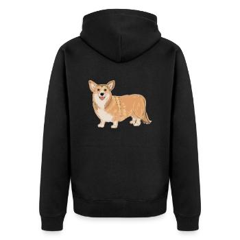 Stehender Corgi - Unisex Premium Bio Zip Hoodie - Schwarz - Hinten - Nico (187cm)