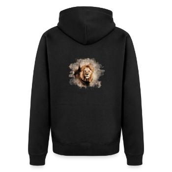 Löwen-Splash - Unisex Premium Bio Zip Hoodie - Schwarz - Hinten - Nico (187cm)