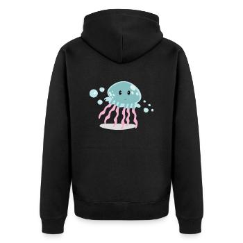 Qualle - Unisex Premium Bio Zip Hoodie - Schwarz - Hinten - Nico (187cm)