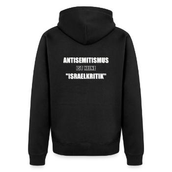 Antisemitismus ist keine Israelkritik!!! - Unisex Premium Bio Zip Hoodie - Schwarz - Hinten - Nico (187cm)