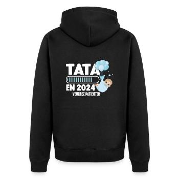 Annonce Grossesse Originale Future Tata En 2024 - Veste à capuche bio Premium Unisexe - noir - Dos - Nico (187cm)