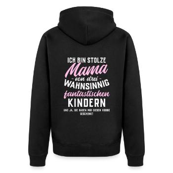 Stolze Mama von 3 fantastischen Kindern - Hoodie - Unisex Premium Bio Zip Hoodie - Schwarz - Hinten - Nico (187cm)