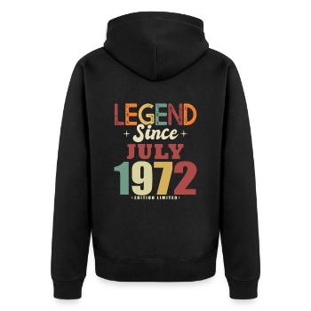 Geburtstagsgeschenk 52 Jahre Juli 1972 Legende - Unisex Premium Bio Zip Hoodie - Schwarz - Hinten - Nico (187cm)