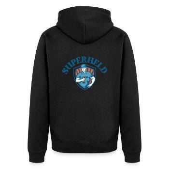 SUPERHELD - Unisex Premium Bio Zip Hoodie - Schwarz - Hinten - Nico (187cm)