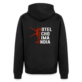 Helikopter Hubschrauber Vintage helicopter - Unisex Premium Bio Zip Hoodie - Schwarz - Hinten - Nico (187cm)