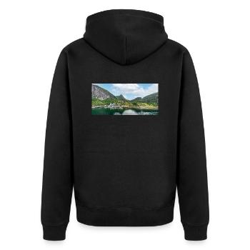 Vue panoramique de Geiranger depuis le port - Veste à capuche bio Premium Unisexe - noir - Dos - Nico (187cm)