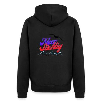 Meer süchtig - Unisex Premium Bio Zip Hoodie - Schwarz - Hinten - Nico (187cm)