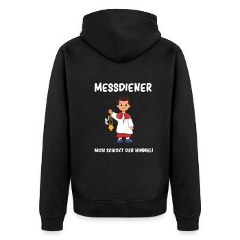 Ministrant Messdienerin Messdiener - Unisex Premium Bio Zip Hoodie - Schwarz - Hinten - Nico (187cm)