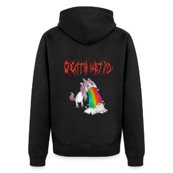 Kotzendes Death Metal Einhorn Rosa - Unisex Premium Bio Zip Hoodie - Schwarz - Hinten - Nico (187cm)