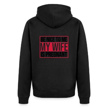 my wife is pregnant - Unisex Premium Bio Zip Hoodie - Schwarz - Hinten - Nico (187cm)