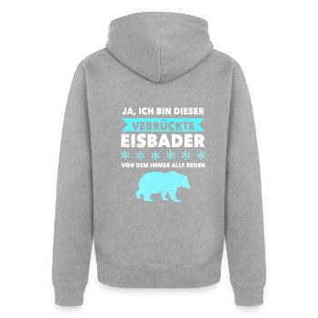 Eistauchen Winterschwimmen Eisbaden - Unisex Premium Bio Zip Hoodie - Grau meliert - Hinten - Nico (187cm)