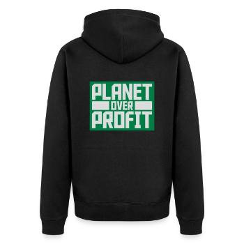 planet over profit Zitat - Unisex Premium Bio Zip Hoodie - Schwarz - Hinten - Nico (187cm)