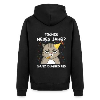 Silvester Frohes Neues Jahr Ganz Dünnes Eis - Unisex Premium Bio Zip Hoodie - Schwarz - Hinten - Nico (187cm)