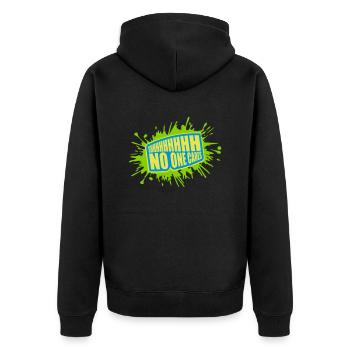 shhh no one cares - Unisex Premium Bio Zip Hoodie - Schwarz - Hinten - Nico (187cm)