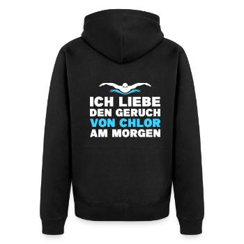 Ich Liebe Den Geruch Von Clor Am Morgen - Unisex Premium Bio Zip Hoodie - Schwarz - Hinten - Nico (187cm)