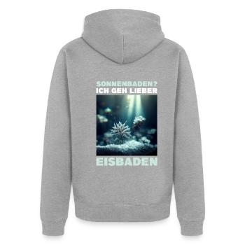 Sonnenbaden? Ich geh lieber Eisbaden - Unisex Premium Bio Zip Hoodie - Grau meliert - Hinten - Nico (187cm)
