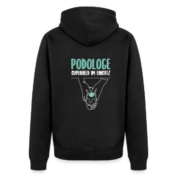 Podologe Superheld Im Einsatz - Unisex Premium Bio Zip Hoodie - Schwarz - Hinten - Nico (187cm)