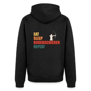 Eat Sleep Bogenschießen Repeat Spruch Geschenk - Unisex Premium Bio Zip Hoodie - Schwarz - Hinten - Nico (187cm)