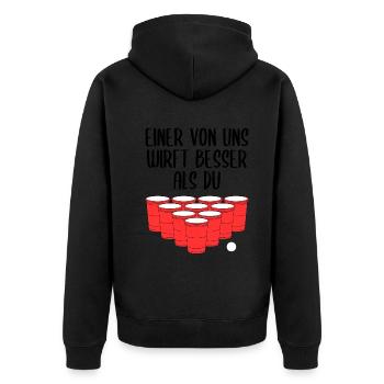 Beer Pong Bier Pong Lustiger Spruch Geschenk - Unisex Premium Bio Zip Hoodie - Schwarz - Hinten - Nico (187cm)