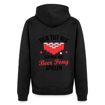 Beer Pong Bier Pong Lustiger Spruch Geschenk - Unisex Premium Bio Zip Hoodie - Schwarz - Hinten - Nico (187cm)