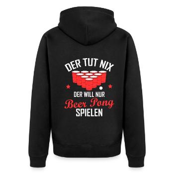 Beer Pong Bier Pong Lustiger Spruch Geschenk - Unisex Premium Bio Zip Hoodie - Schwarz - Hinten - Nico (187cm)