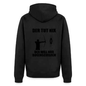 Bogenschießen Bogenschütze Spruch Geschenk Herren - Unisex Premium Bio Zip Hoodie - Schwarz - Hinten - Nico (187cm)