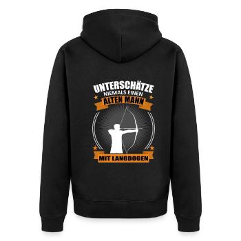 Bogenschießen Alter Mann Spruch Geschenk - Unisex Premium Bio Zip Hoodie - Schwarz - Hinten - Nico (187cm)