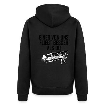 Doppeldecker Flugzeug Pilot Cooler Spruch Geschenk - Unisex Premium Bio Zip Hoodie - Schwarz - Hinten - Nico (187cm)