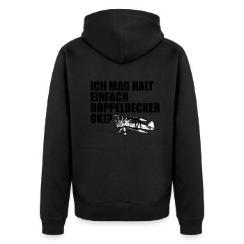 Doppeldecker Flugzeug Pilot Cooler Spruch Geschenk - Unisex Premium Bio Zip Hoodie - Schwarz - Hinten - Nico (187cm)
