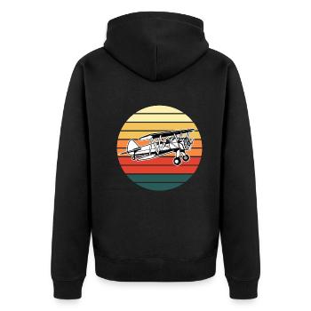 Biplane Airplane Pilot Retro Vintage Gift - Unisex Premium Organic Zip Hoodie - black - Back - Nico (187cm)