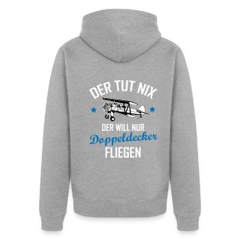 Doppeldecker Flugzeug Pilot Cooler Spruch Geschenk - Unisex Premium Bio Zip Hoodie - Grau meliert - Hinten - Nico (187cm)