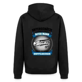 Doppeldecker Alter Mann Spruch Pilot Geschenk - Unisex Premium Bio Zip Hoodie - Schwarz - Hinten - Nico (187cm)