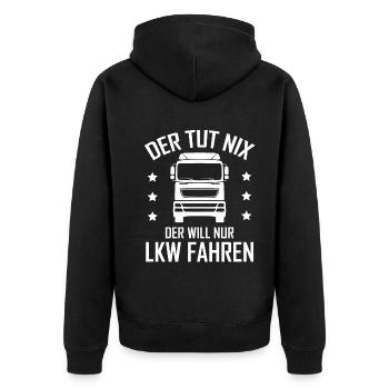 LKW-Fahrer Fernfahrer Lustiger Spruch Geschenk - Unisex Premium Bio Zip Hoodie - Schwarz - Hinten - Nico (187cm)