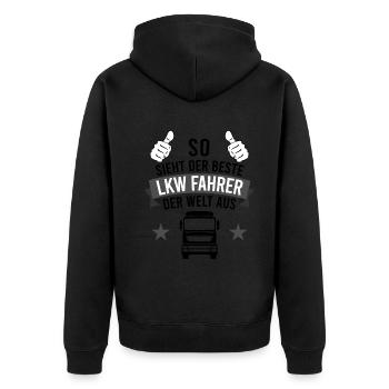 Bester LKW-Fahrer Fernfahrer Spruch Geschenk - Unisex Premium Bio Zip Hoodie - Schwarz - Hinten - Nico (187cm)