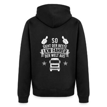 Bester LKW-Fahrer Fernfahrer Spruch Geschenk - Unisex Premium Bio Zip Hoodie - Schwarz - Hinten - Nico (187cm)