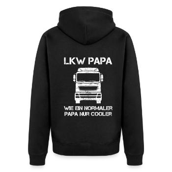 LKW Papa Spruch LKW-Fahrer Fernfahrer Geschenk - Unisex Premium Bio Zip Hoodie - Schwarz - Hinten - Nico (187cm)