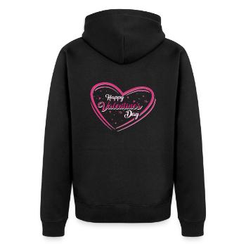 Happy Valentines Day - Unisex Premium Bio Zip Hoodie - Schwarz - Hinten - Nico (187cm)