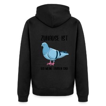 Taube Taubenliebhaber Spruch Geschenk - Unisex Premium Bio Zip Hoodie - Schwarz - Hinten - Nico (187cm)