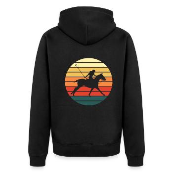Polo Sport Reiterin Retro Vintage Geschenk - Unisex Premium Bio Zip Hoodie - Schwarz - Hinten - Nico (187cm)