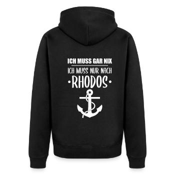 Rhodos Insel Lustiger Spruch Urlaub Geschenk - Unisex Premium Bio Zip Hoodie - Schwarz - Hinten - Nico (187cm)