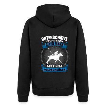 Polo Sport Alter Mann Spruch Geschenk Herren - Unisex Premium Bio Zip Hoodie - Schwarz - Hinten - Nico (187cm)