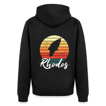 Rhodos Insel Karte Griechenland Retro Geschenk - Unisex Premium Bio Zip Hoodie - Schwarz - Hinten - Nico (187cm)